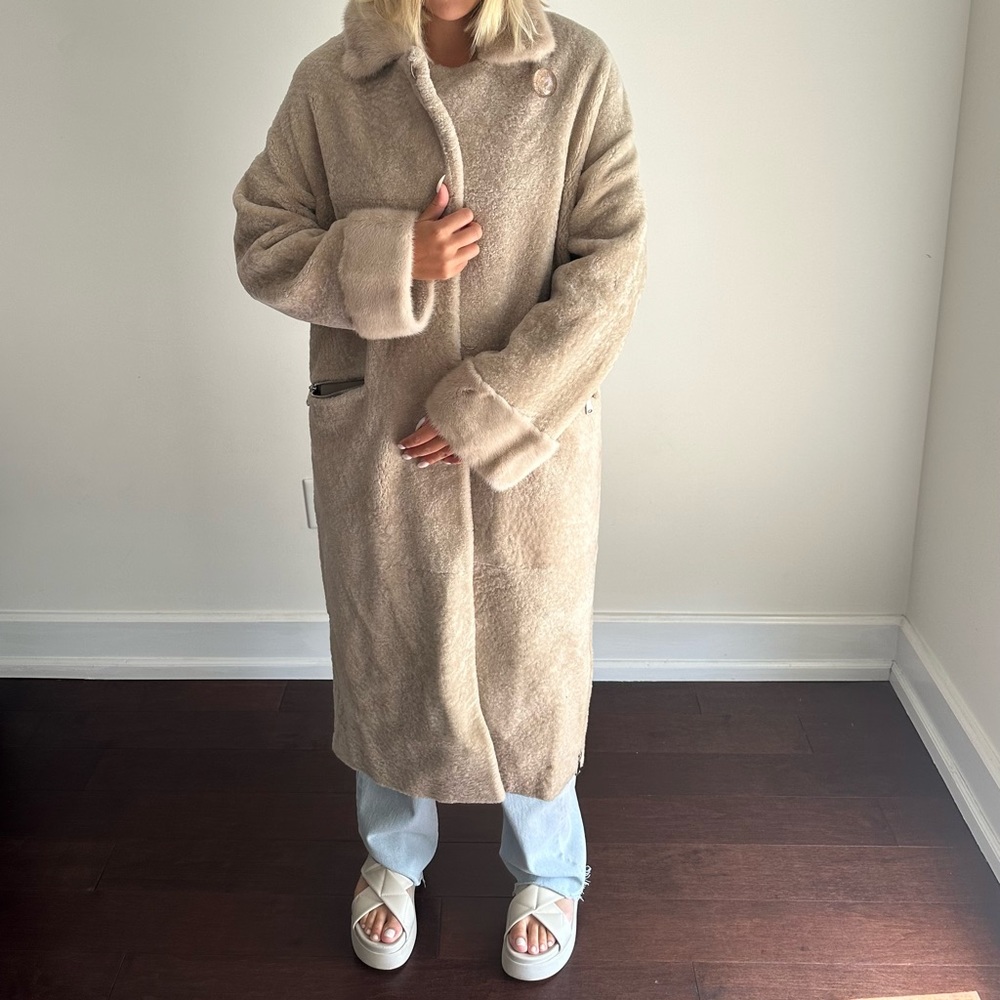 Natural Mouton Fur Coat with belt